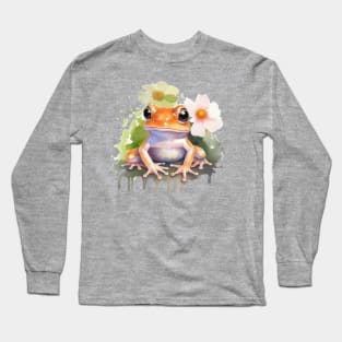 Frog Flower Watercolor Long Sleeve T-Shirt